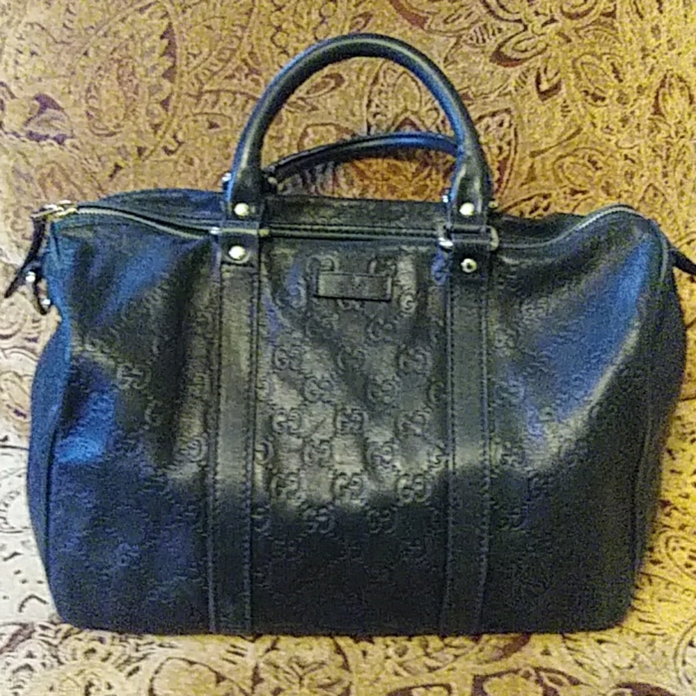 Vintage Gucci black leather Boston Bag
